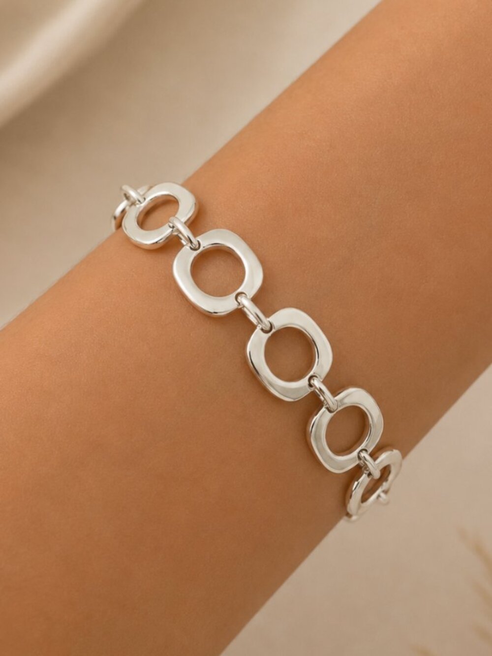 925 Sterling Silver Circle Link Bracelet Large Chunky Toggle Chain Bracelet